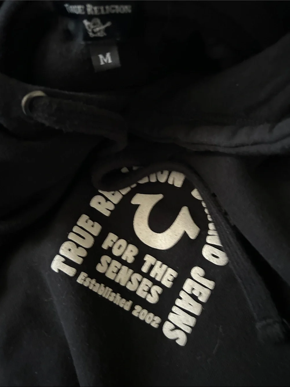 True Religion Black Hoodie with white Logos unisex